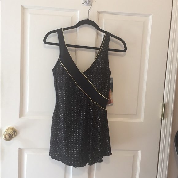 Sears Other - Vintage One piece bathing suit w gold polka dots and trim 1990's